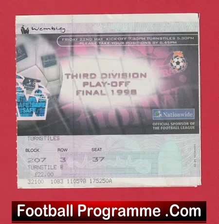 Colchester United v Torquay United 1998 3rd Playoff Final Ticket