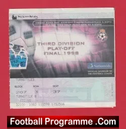 Colchester United v Torquay United 1998 3rd Playoff Final Ticket