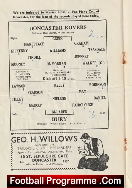 Doncaster Rovers v Bury 1956