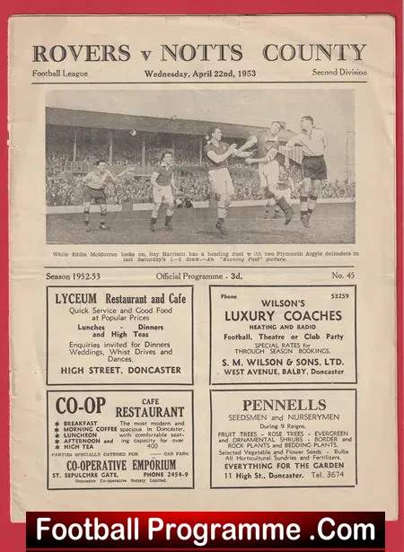 Doncaster Rovers v Notts County 1953 – 1950’s Programmes
