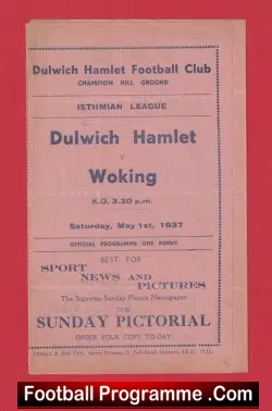 Dulwich Hamlet v Woking 1937 – Autographed SIGNED