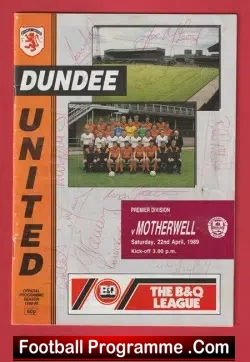 Dundee United v Motherwell 1989 - Multi Autographed SIGNED - football programme