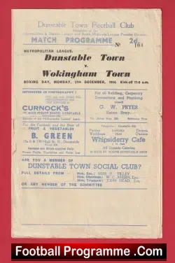Dunstable Town v Wokingham Town 1954 – Metropolitan League 1950s