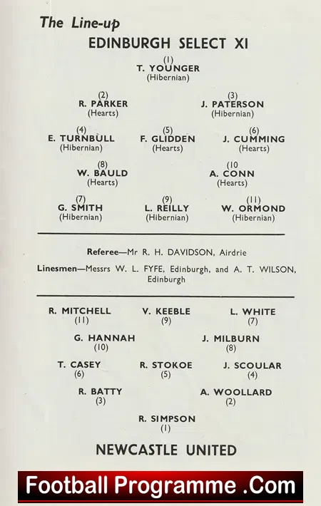 Edinburgh Select v Newcastle United 1955 Charity Trophy Scotland