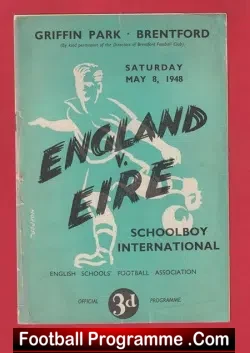 England v Ireland 1948 - Schools at Brentford - football programme