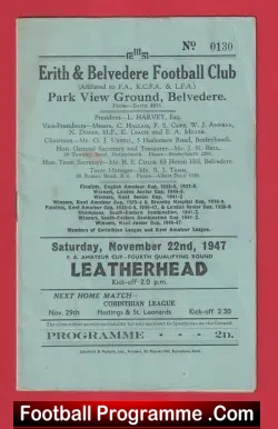 Ertih Belverdale v Leatherhead 1947 - FA Amateur Cup Qualifying - football programme