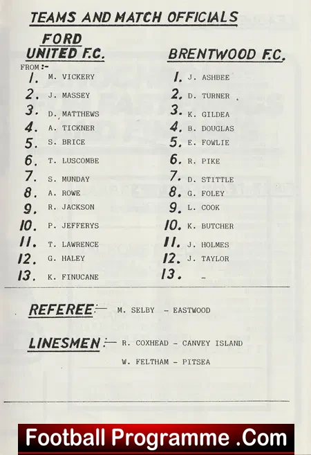 Ford United v Brentwood 1985 - Essex Senior League