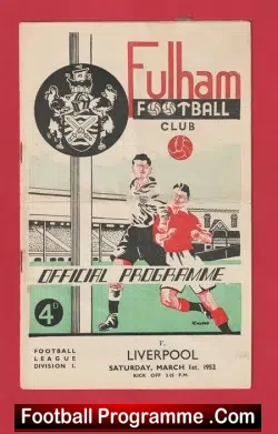 Fulham v Liverpool 1952 - 1950s - football programme