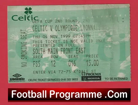 Glasgow Celtic v Olympique Lyonnais 1999 – Football Ticket Lyon
