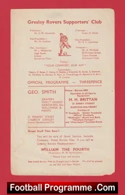 Gresley Rovers v Duffield United 1950s - football programme