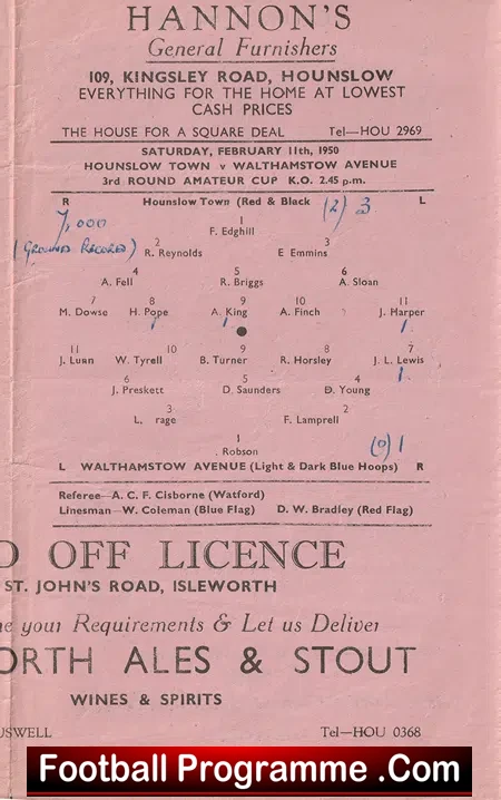Hounslow Town v Walthamstow Avenue 1950 - Amateur Cup