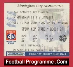 Ian Bennett Testimonial Benefit Match Ticket Birmingham 2003