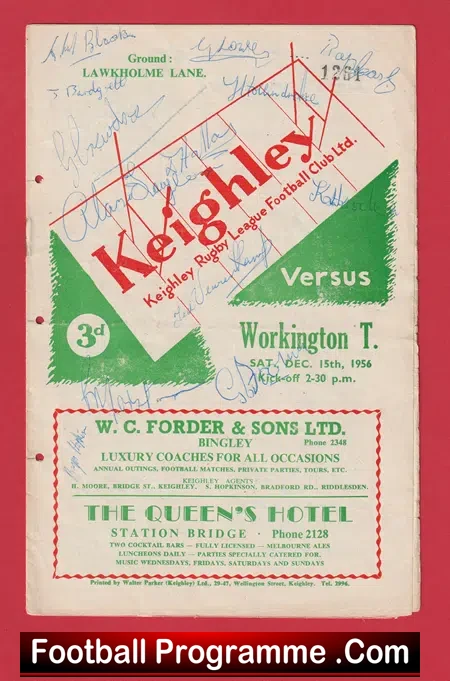 Keighley Rugby v Workington Town 1956 – Multi Autographed SIGNED