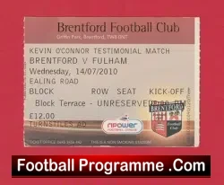 Kevin O’Connor Testimonila Benifit Match Ticket Brentford 2010