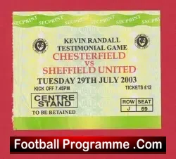 Kevin Randall Testimonial Benefit Match Ticket Chesterfield 2003