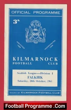 Kilmarnock v Falkirk 1961 - football programme