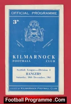 Kilmarnock v Glasgow Rangers 1961 - Scotland - football programme