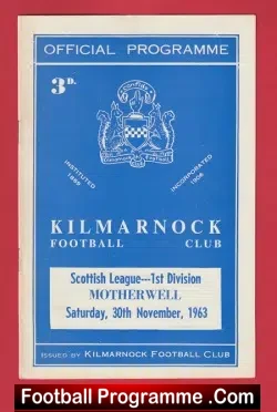 Kilmarnock v Motherwell 1963 - 1960s Programmes - football programme