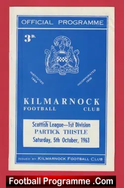 Kilmarnock v Partick Thistle 1963 - 1960's Programmes - football programme