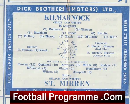 Kilmarnock v St Mirren 1961