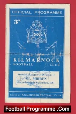 Kilmarnock v St Mirren 1961 - Multi Autographed SIGNED - football programme