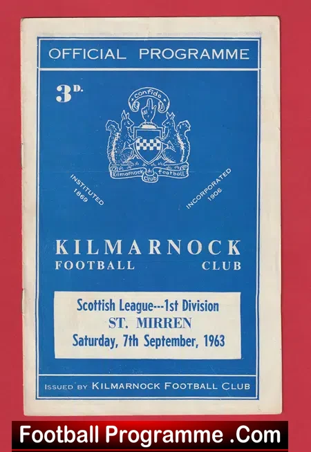 Kilmarnock v St Mirren 1963 - 60's Programmes