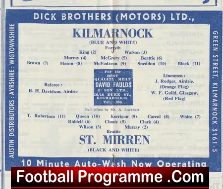 Kilmarnock v St Mirren 1963 - 60's Programmes