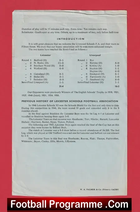 Leicester v Liverpool 1965 - English Schoolboy Semi Final Replay