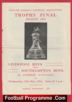 Liverpool Boys v Southampton Boys 1954 - School Trophy Cup Final - football programme