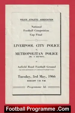 Liverpool City Police v Metropolitan Police 1966 - Anfield - Met - football programme