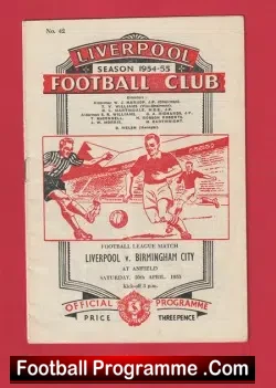 Liverpool v Birmingham City 1955 - football programme