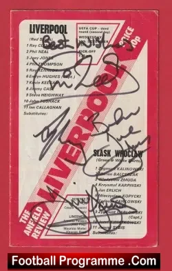 Liverpool v Slask Wroclaw 1975 - Multi Autographed SIGNED - football programme