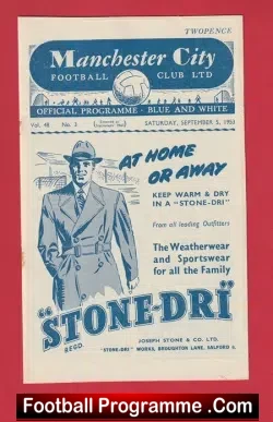 Manchester City v Manchester United 1953 - Man City - football programme