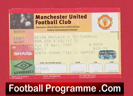 Manchester United v Glasgow Celtic 1997 – Ticket Brian McClair
