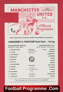 Manchester United v Manchester City 1976 - Youth Cup Semi Final - football programme