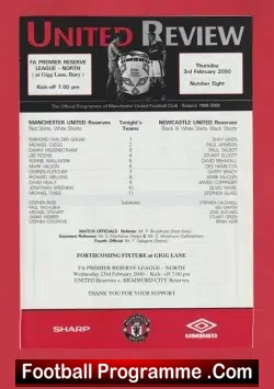Manchester United v Newcastle United 2000 - Reserves Match Bury - football programme