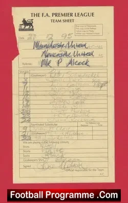 Manchester United v Newcastle United 1995 – Referee Team Sheet