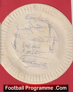 Multi Autographed Signed Dinner Plate + Bobby Charlton + Banks - football programme