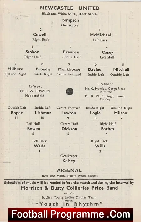 Newcastle United v Arsenal 1954