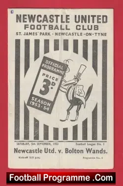 Newcastle United v Bolton Wanderers 1953 - football programme