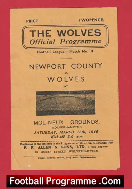 Newport County v Wolves 1946 – Football Programme