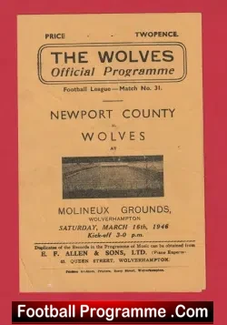 Newport County v Wolves 1946 – Football Programme