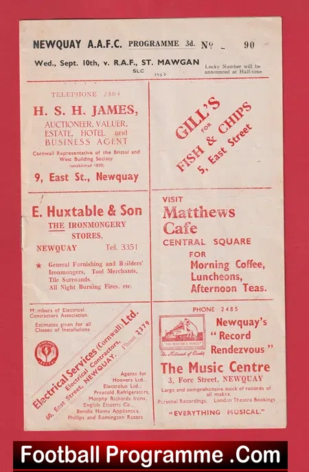 Newquay v Royal Air Force RAF 1952
