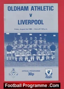 Oldham Athletic v Liverpool 1985 - football programme