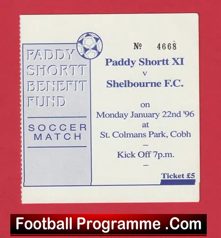 Paddy Shortt Testimonial Benefit Football Ticket Shelbourne 1996