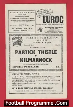 Partick Thistle v Kilmarnock 1964 - Scotland - football programme