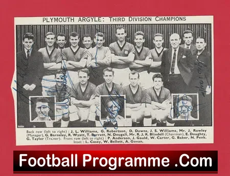 Plymouth Argyle Football Club Autographed Picture SIGNED 1960s