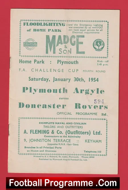 Plymouth Argyle v Doncaster Rovers 1954 – FA Cup at Home Park