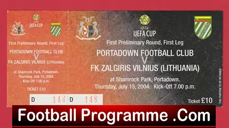 Portadown v FK Zalgiris Vilnius 2004 – Football Ticket