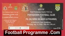 Portadown v FK Zalgiris Vilnius 2004 – Football Ticket